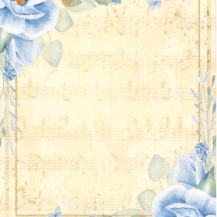 Dusty Blue Florals Vintage Sheet Music Wedding Invitation
