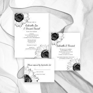 Black White Sunflower Wedding RSVP Response Card