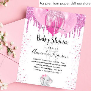 Baby Shower pink elephant girl white balloons Invitation