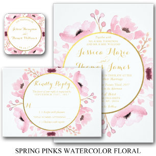 Spring Pinks Watercolor Floral Wedding Thank You Invitation