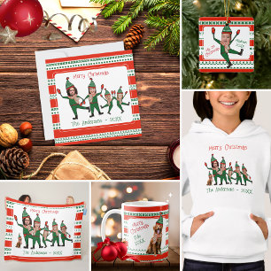 Funny Elf Family Photo Red Green Merry Christmas Holiday Card