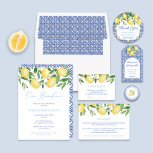 Lemons Blue Tiles Diaper Raffle Boy Baby Shower Enclosure Card