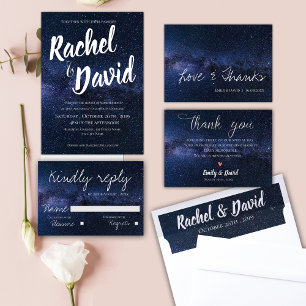 Under The Stars Blue Night Sky Typography Wedding Save The Date