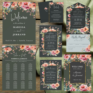 Rustic Country Sage Green Modern Floral Wedding Invitation