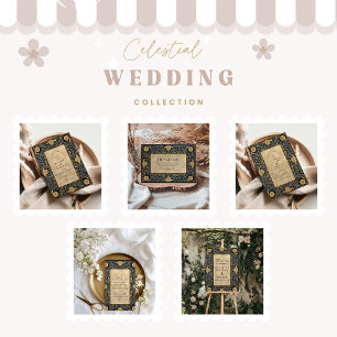 Golden Midnight Celestial Wedding Thank You Card