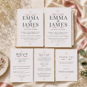 Carte de détails de mariage minimaliste rose pouss