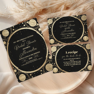 Black Gold Celestial Crescent Moon Bridal Shower Enclosure Card