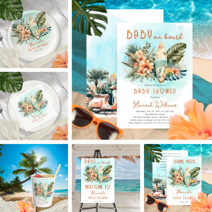 Baby on Board Tropical Surf Neutral Baby Shower Invitation