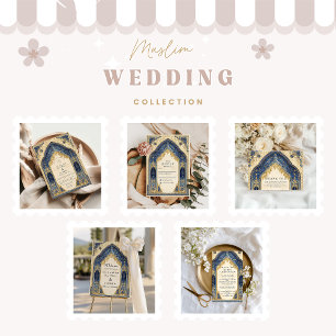 Royal Blue Gold Islamic Wedding Thank You Card