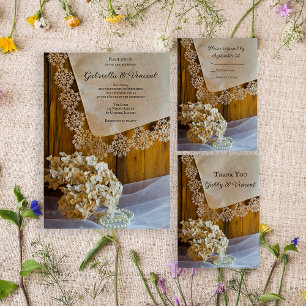 Country Lace and Flowers Barn Wedding RSVP Card