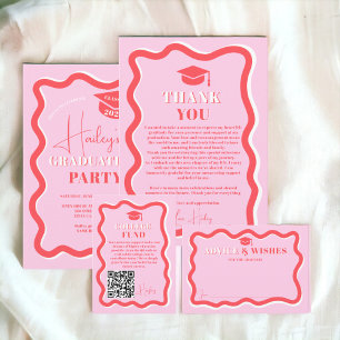 Invitation Courbe rouge rétro-rosée, inclinaison ondulée