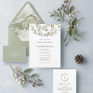 Christmas Wedding Programs Elegant Winter Greenery