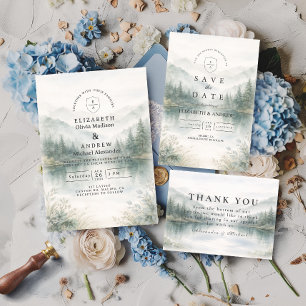 Elegant Misty Forest Mountain Wedding Invitation