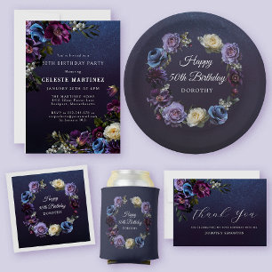 Moody Purple Flowers 50th Birthday Party Invitation