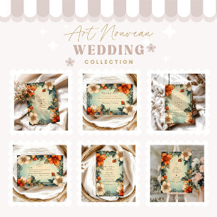 Fancy Floral Wedding Art Nouveau Thank You Card