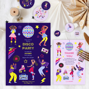 Groovy Disco Lila Party Retro 80s Girls Thank You Card