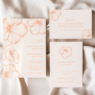 Invitation Apricot moderne Simple Floral Élégant Mariage