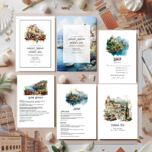 Watercolor Amalfi Coast Italy Destination Wedding Invitation