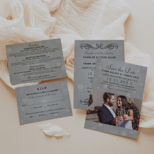 Elegant Platinum and Black Wedding Invitation