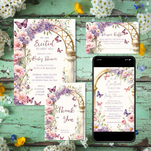 Enchanted garden pastel butterflies baby shower invitation