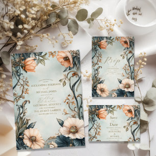 Retro Victorian Royal Floral Wedding  Save The Date