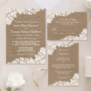 Rustic Burlap & Vintage Lace Wedding Save The Date