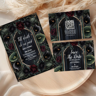 Black Roses Floral Gothic Halloween Wedding Save The Date