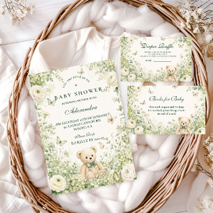 Whimsical Green Teddy Bear Diaper Raffle Enclosure Card