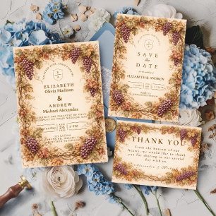 Vintage Vineyard Grapes Wedding Invitation