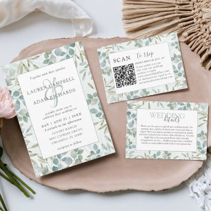 Invitation Eucalyptus rustique & Mariage d'aquarelle verte