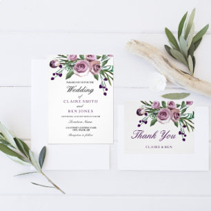 Romantic Purple Rose Wedding Vow Renewal Invite