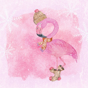 Cute Pink Christmas Winter Flamingo Bird Holiday Card