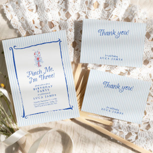 Vintage Hand Drawn Blue Striped  Thank You Card