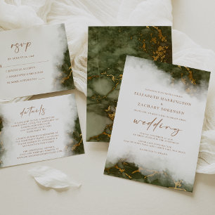 Elegant Olive Green Gold Marble Wedding Invitation