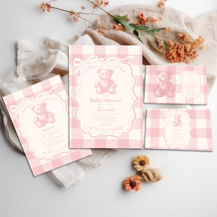 Coquette Gingham French Teddy Bear Baby Shower Napkin