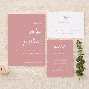 Modern Minimalist Script Dusty Rose   Wedding Invitation