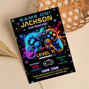 Game On Level Up Video Game Birthday Photo Invitation