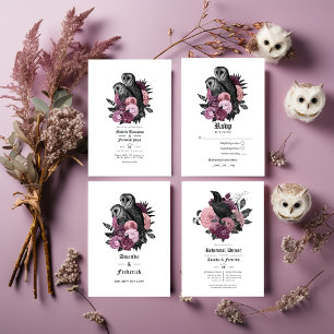 Vintage Glam Mauve Owls Gothic Wedding QR Code Invitation
