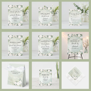 White Roses Eucalyptus Leaves Rehearsal Invitation