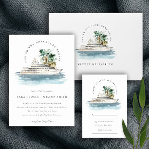 Elegant Dusky Cruise Ship Palm Seascape Wedding  Invitation