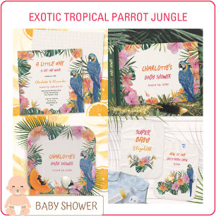 Tropical Floral Parrot Watercolor Baby Shower Paper Plate