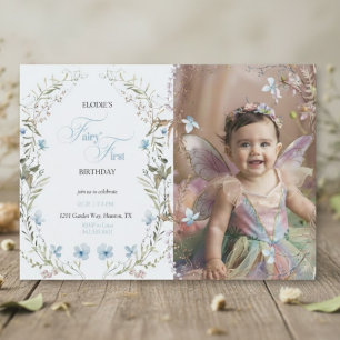 Fairy First Birthday Invitation   Elegant Blue  Square Sticker