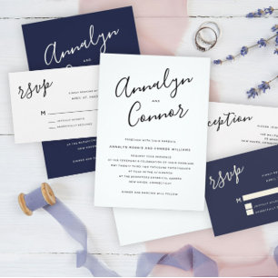 Minimal Script Photo   Modern Monochrome Wedding Invitation