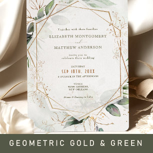 Invitation Aquarelle Mariage or et vert Boho Russe