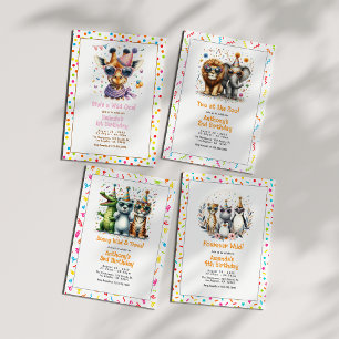 Jungle Safari Animal "Fourever Wild" 4th Birthday Invitation