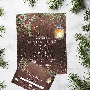 Christmas Wood Pine Winter Wedding RSVP  Card