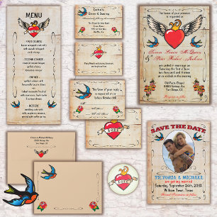 Flaming Winged Heart Tattoo Wedding Invitations