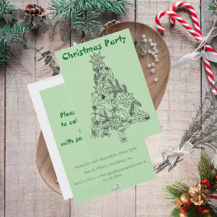 Festive Green Tree Christmas Party Round Paper Coaster