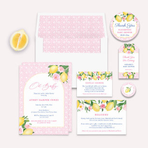 Thank You Lemons Pink White Baby Shower Favour Classic Round Sticker