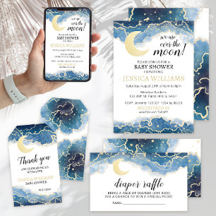 Gold blue moon boy baby shower invitation